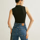 Ribbed Stand Collar Sleeveless Tank with Stretch Fabric