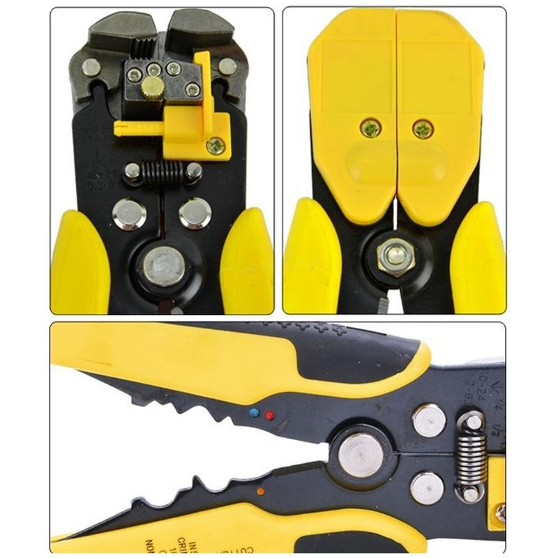 Self-Adjusting Wire Stripper with Cable Cutter and Terminal Crimper