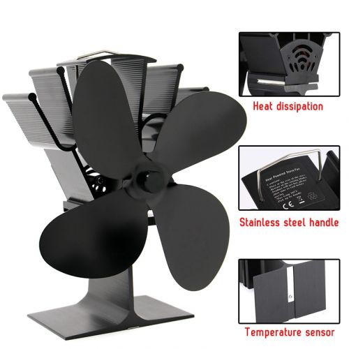 Stove Fan with Thermoelectric Power and Quiet 4-Blade Design, Anodized Aluminum