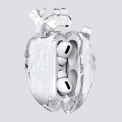 Protective Wireless Earphone Case with Anatomical Heart and Headphones Graphic Print
