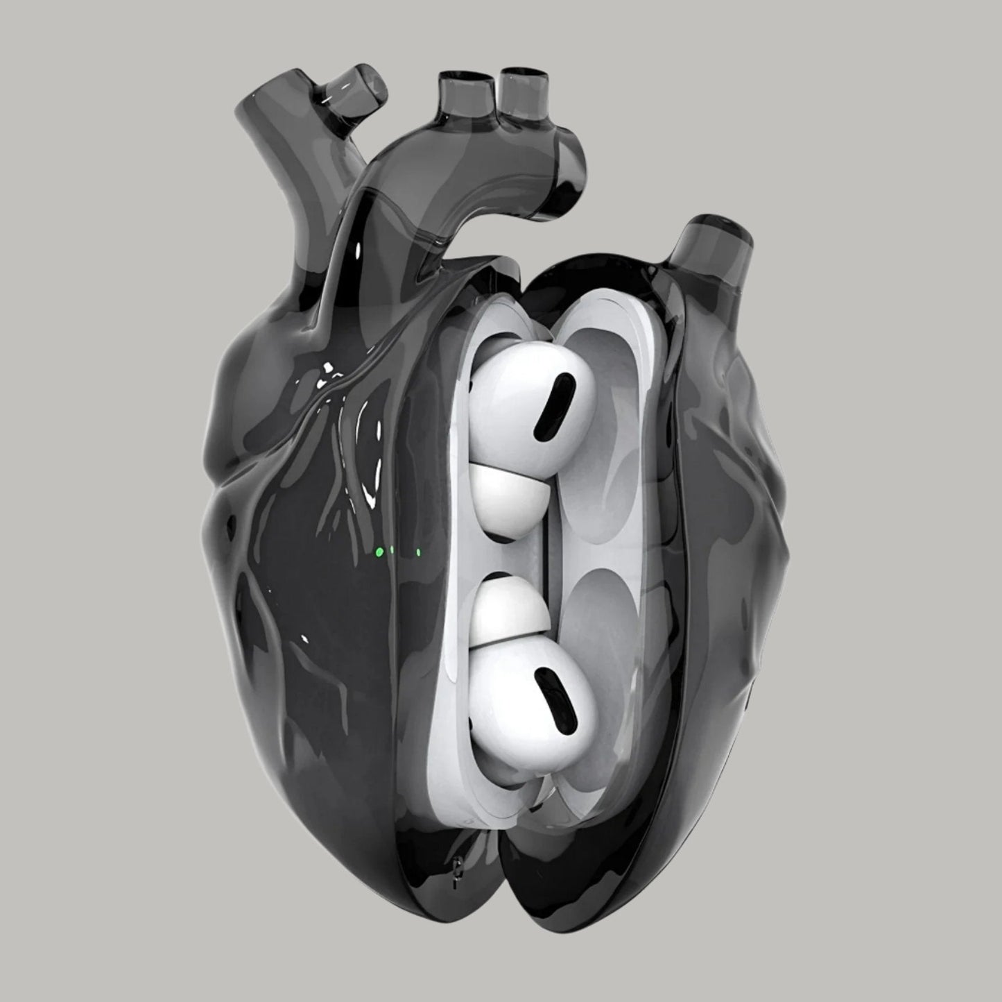Protective Wireless Earphone Case with Anatomical Heart and Headphones Graphic Print