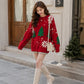 Women Snowflake Knit Sweater with Crew Neck and Color Block Pattern, Polyester Cotton Blend