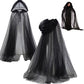 Hooded Witch Cloak with Sheer Mesh Fabric for Halloween and Cosplay