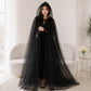 Hooded Witch Cloak with Sheer Mesh Fabric for Halloween and Cosplay