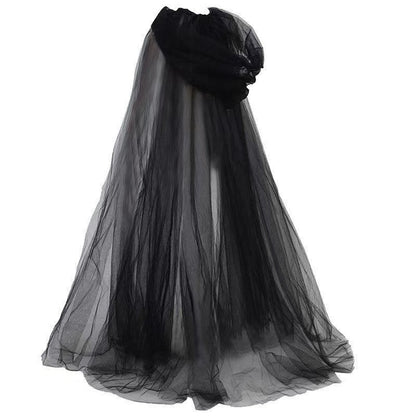 Hooded Witch Cloak with Sheer Mesh Fabric for Halloween and Cosplay