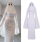 Ghost Bride Cosplay Costume with Sleeveless Ruched Mini Dress and Face Mask
