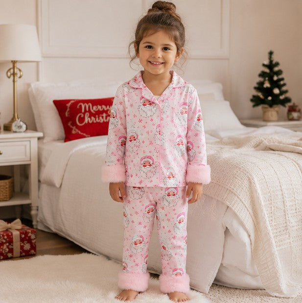 Toddler Christmas Pajama Set with Fur Trim and Seasonal Graphics