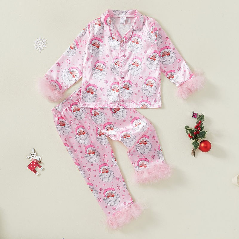 Toddler Christmas Pajama Set with Fur Trim and Seasonal Graphics