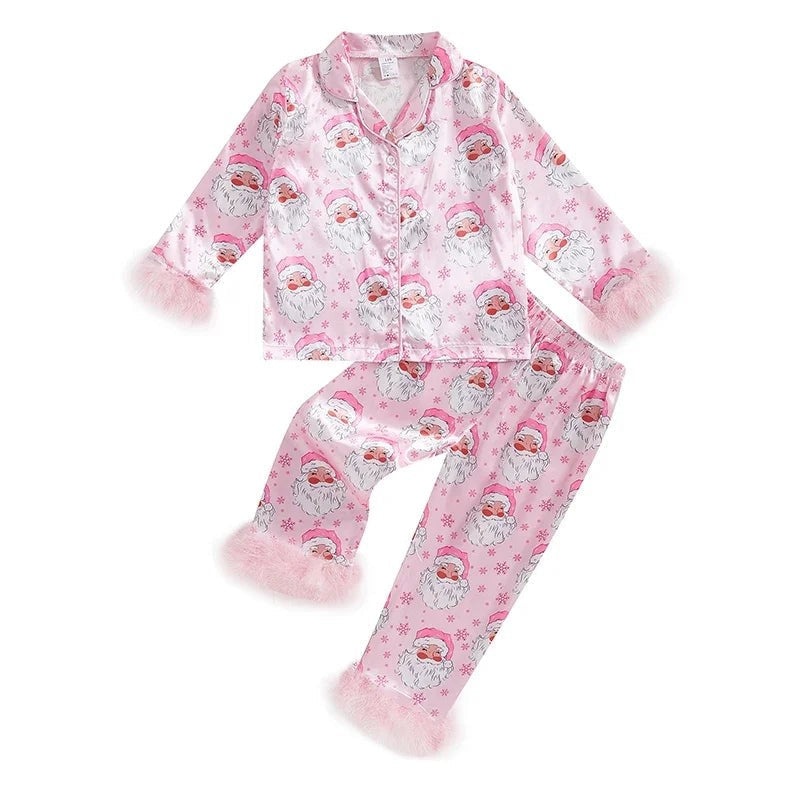 Toddler Christmas Pajama Set with Fur Trim and Seasonal Graphics