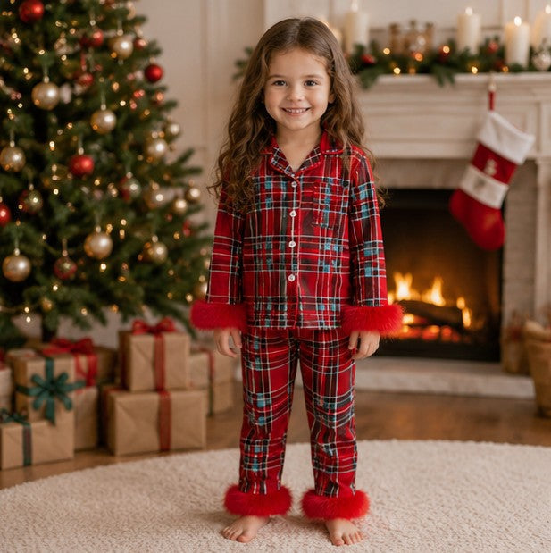 Toddler Christmas Pajama Set with Fur Trim and Seasonal Graphics