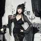 Women Gothic Lace Crop Top with Flared Bell Sleeves and Lace Up Front
