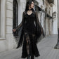 Women Gothic Lace Crop Top with Flared Bell Sleeves and Lace Up Front