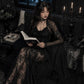 Women Gothic Lace Crop Top with Flared Bell Sleeves and Lace Up Front
