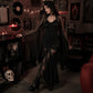 Women Gothic Lace Crop Top with Flared Bell Sleeves and Lace Up Front