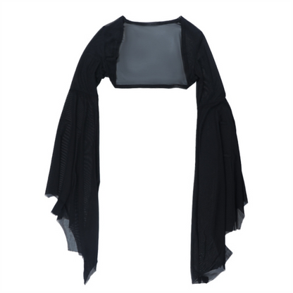 Women Gothic Lace Crop Top with Flared Bell Sleeves and Lace Up Front