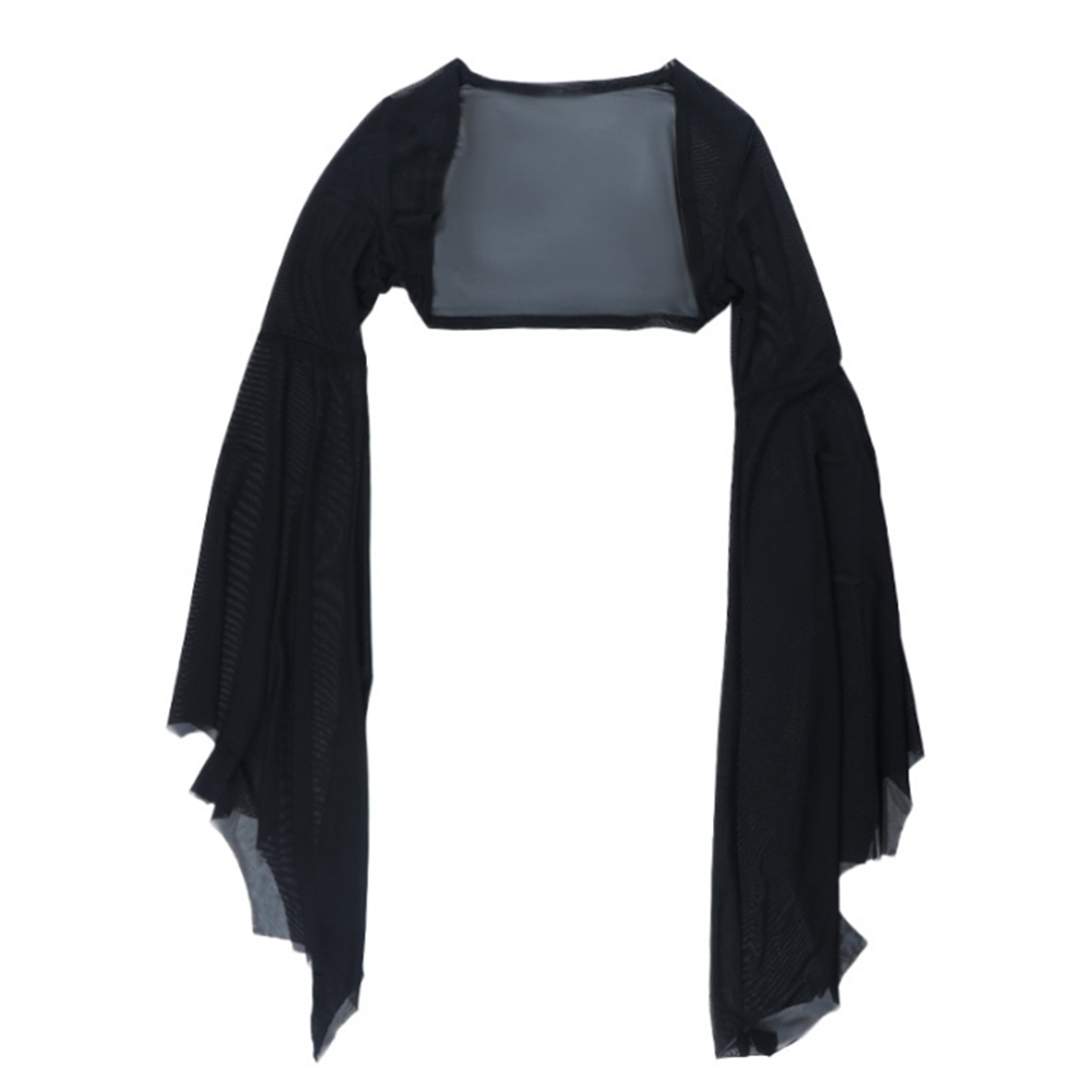 Women Gothic Lace Crop Top with Flared Bell Sleeves and Lace Up Front