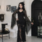 Women Gothic Lace Crop Top with Flared Bell Sleeves and Lace Up Front