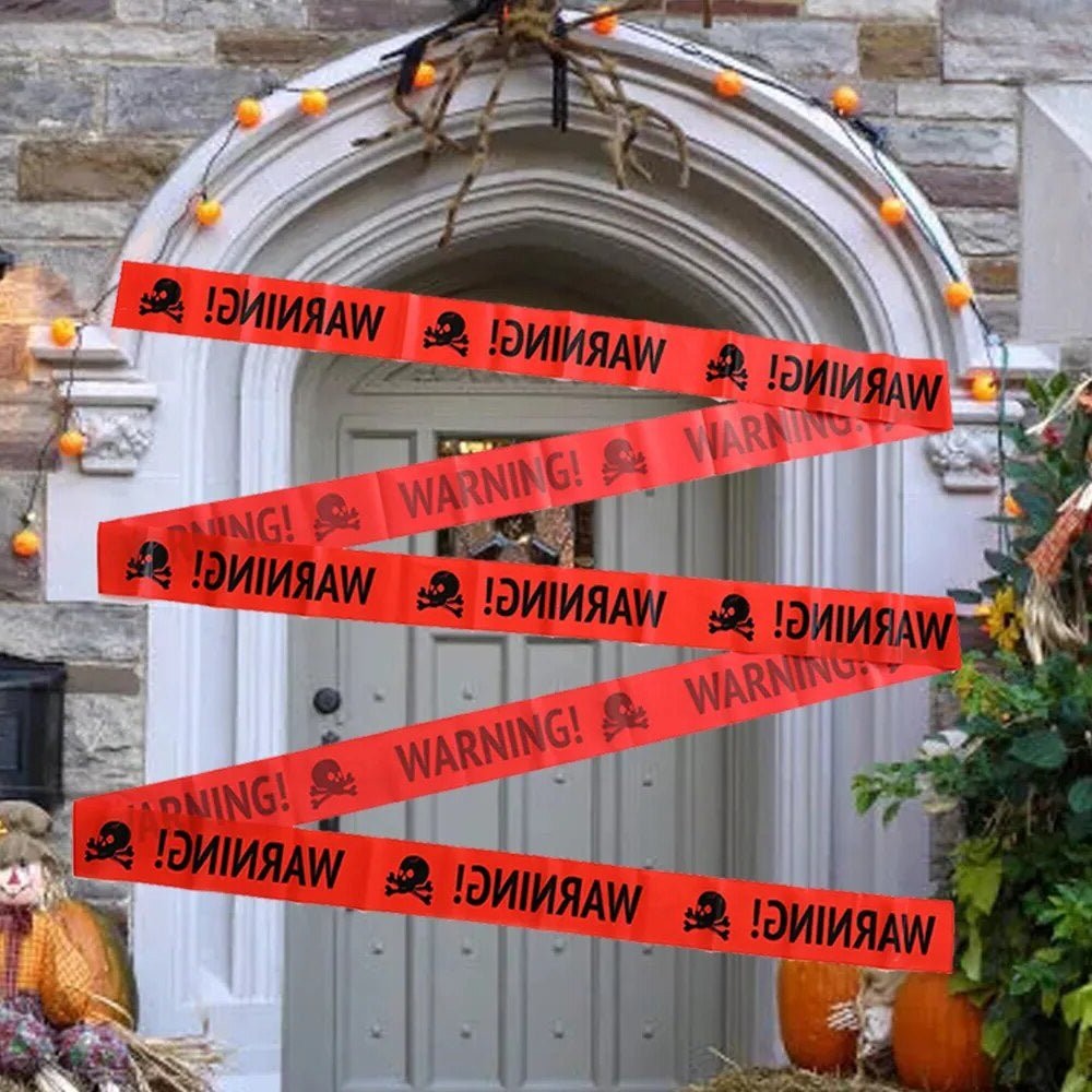Spooky Halloween Caution Tape Set with Printed Warning Signs for Haunted House Parties