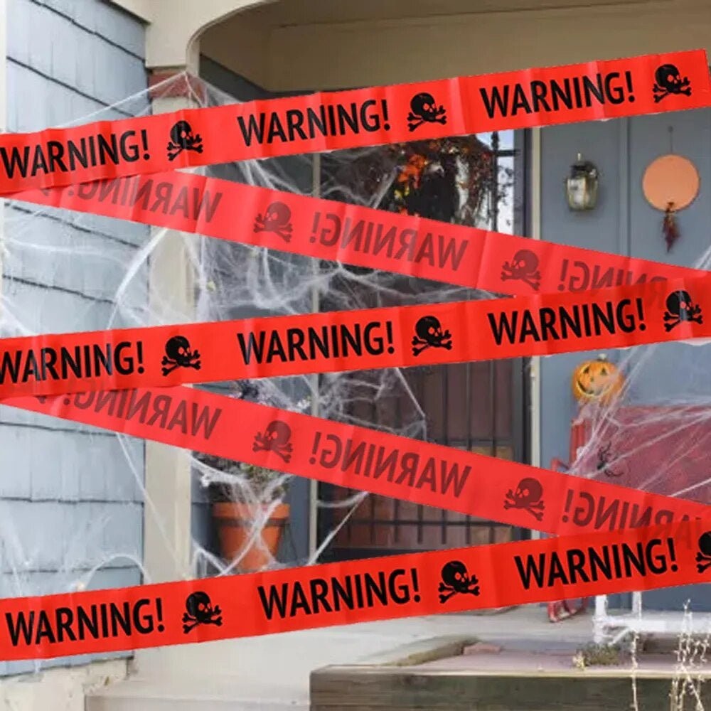 Spooky Halloween Caution Tape Set with Printed Warning Signs for Haunted House Parties