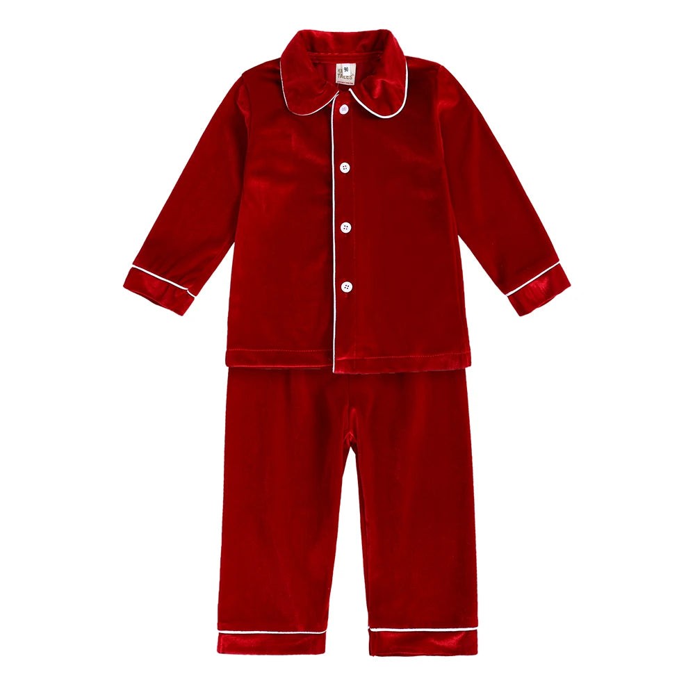 Kids Pajama Set with Plaid Pants and Elastic Waistband