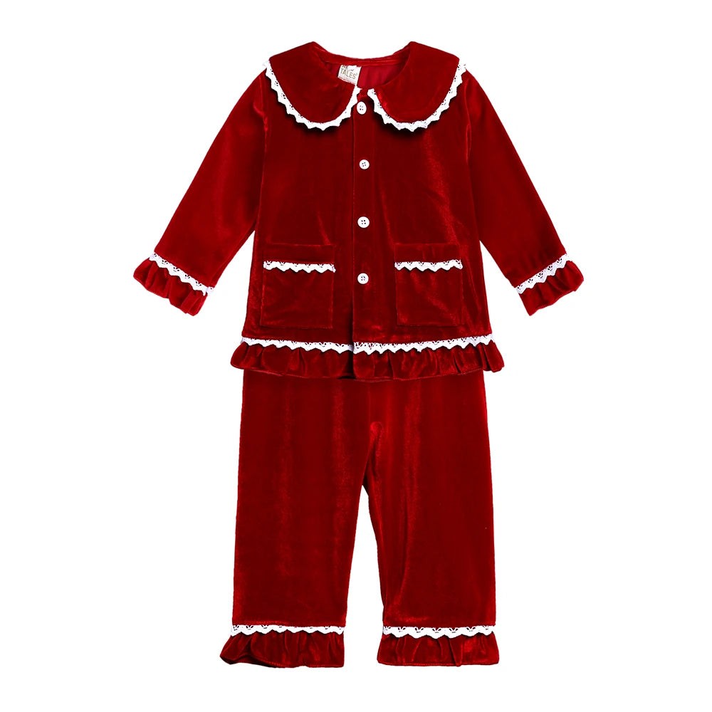 Kids Pajama Set with Plaid Pants and Elastic Waistband