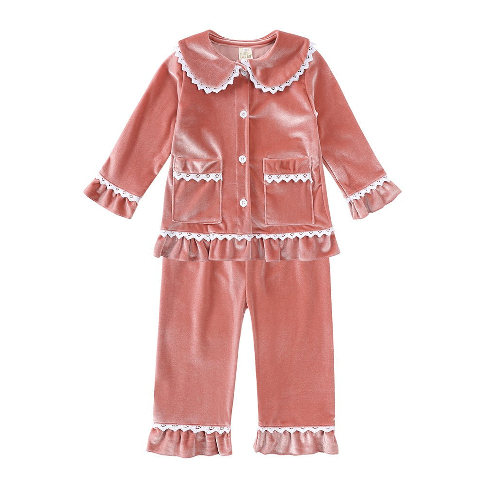 Kids Pajama Set with Plaid Pants and Elastic Waistband