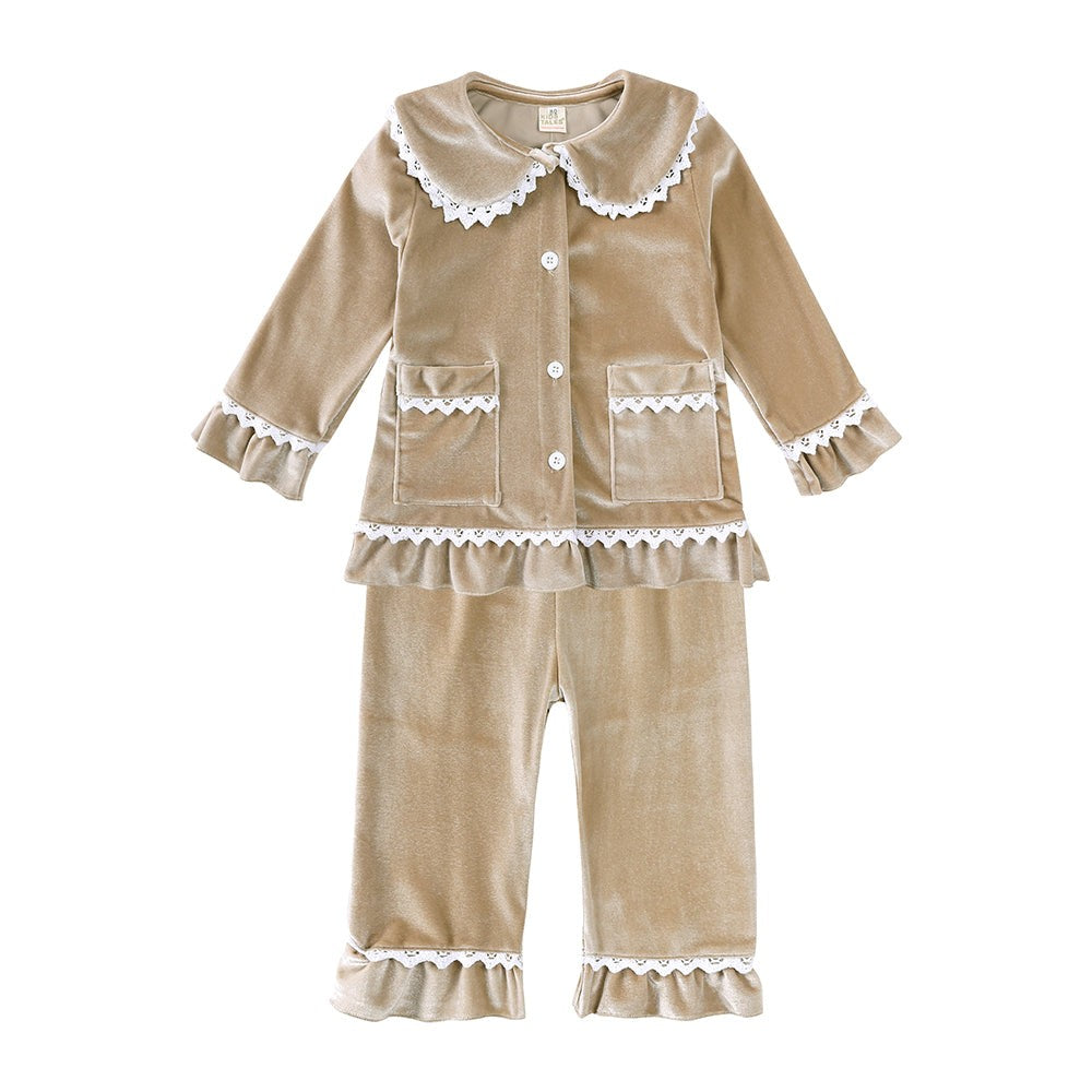 Kids Pajama Set with Plaid Pants and Elastic Waistband
