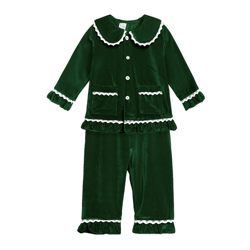 Kids Pajama Set with Plaid Pants and Elastic Waistband