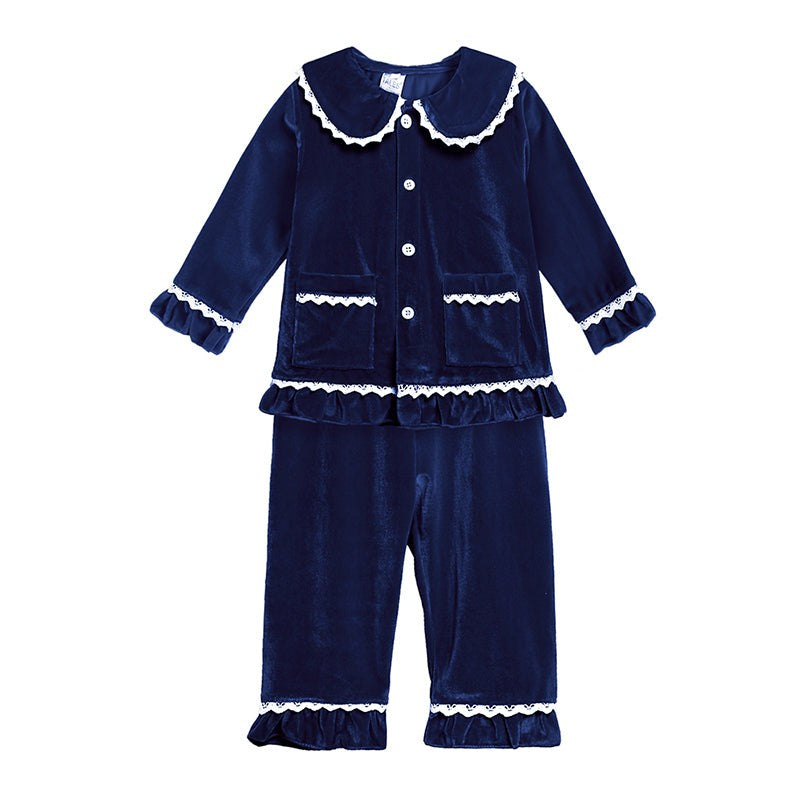 Kids Pajama Set with Plaid Pants and Elastic Waistband