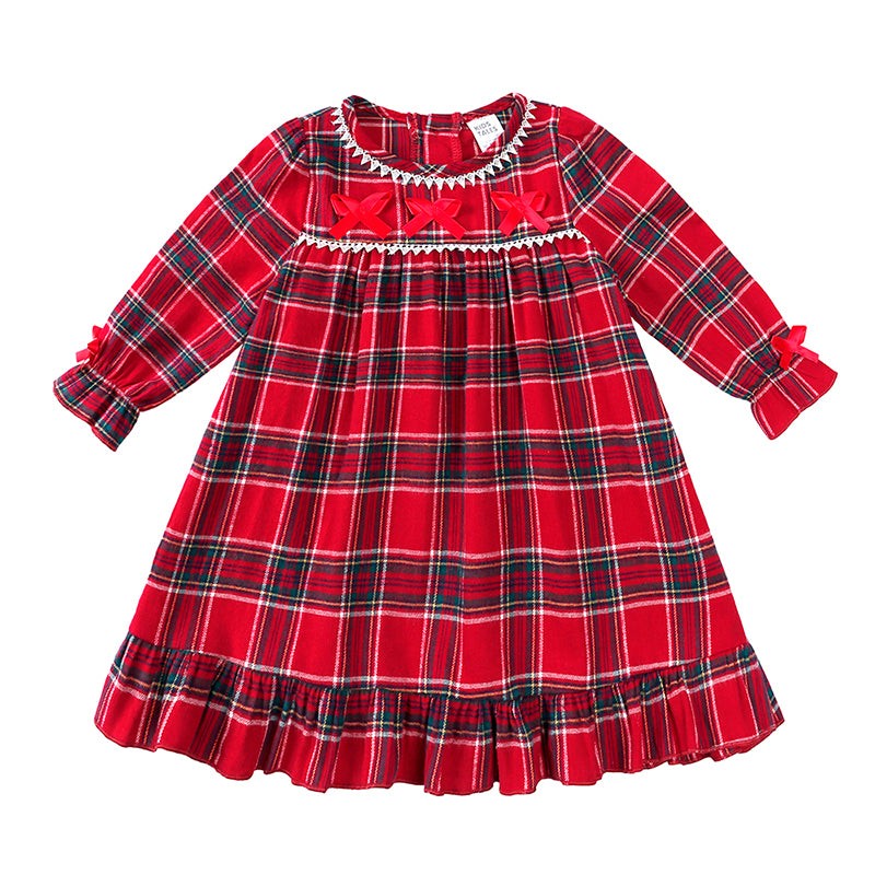 Kids Pajama Set with Plaid Pants and Elastic Waistband