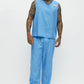 Blue Medical Scrub Costume Set for Men with V Neck Top and Loose Fit Pants