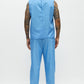 Blue Medical Scrub Costume Set for Men with V Neck Top and Loose Fit Pants