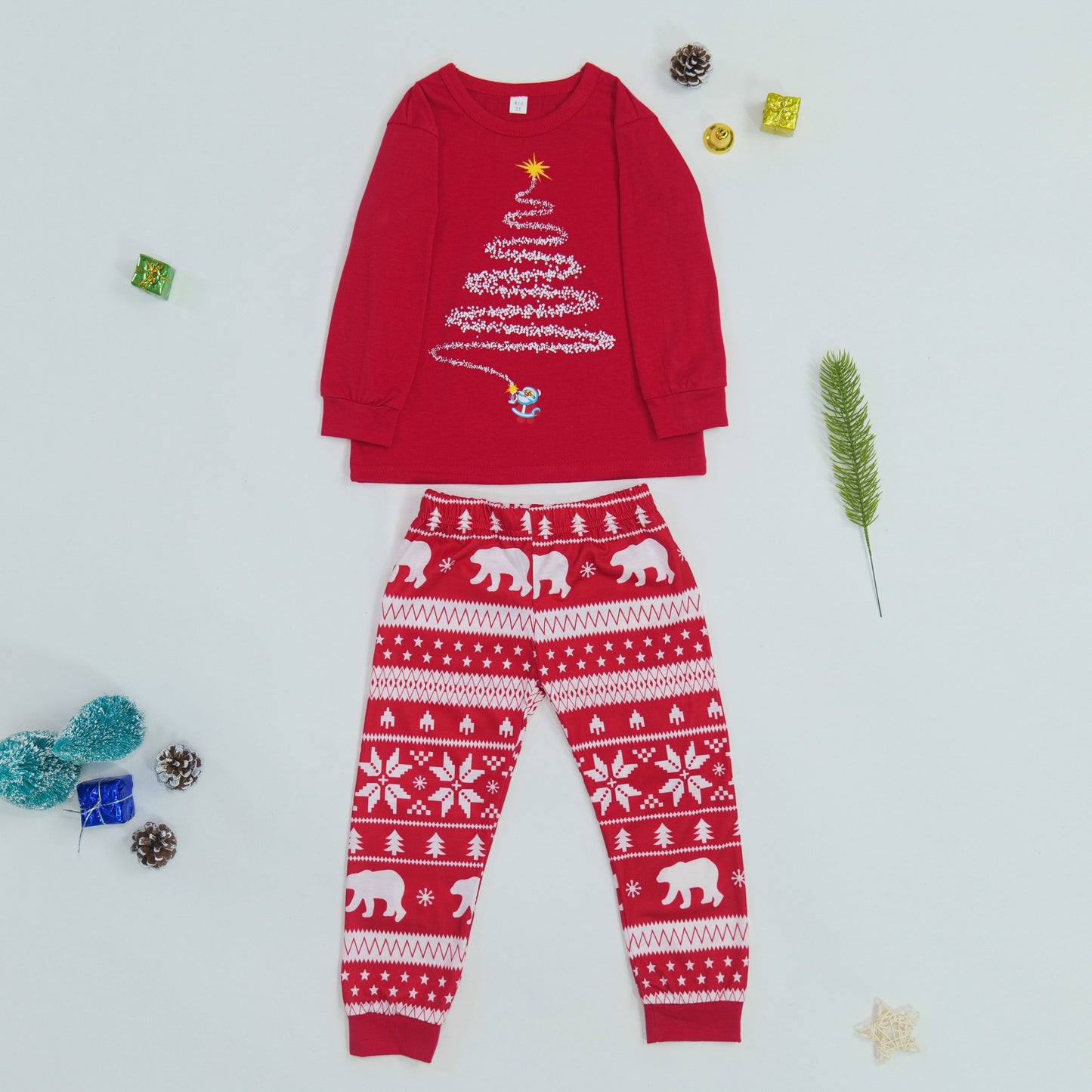 Family Matching Christmas Pajamas with Reindeer and Snowflake Print, Red or Blue