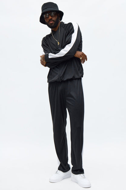 Men's Two Piece Hip Hop Costume with Black and White Contrast for Parties