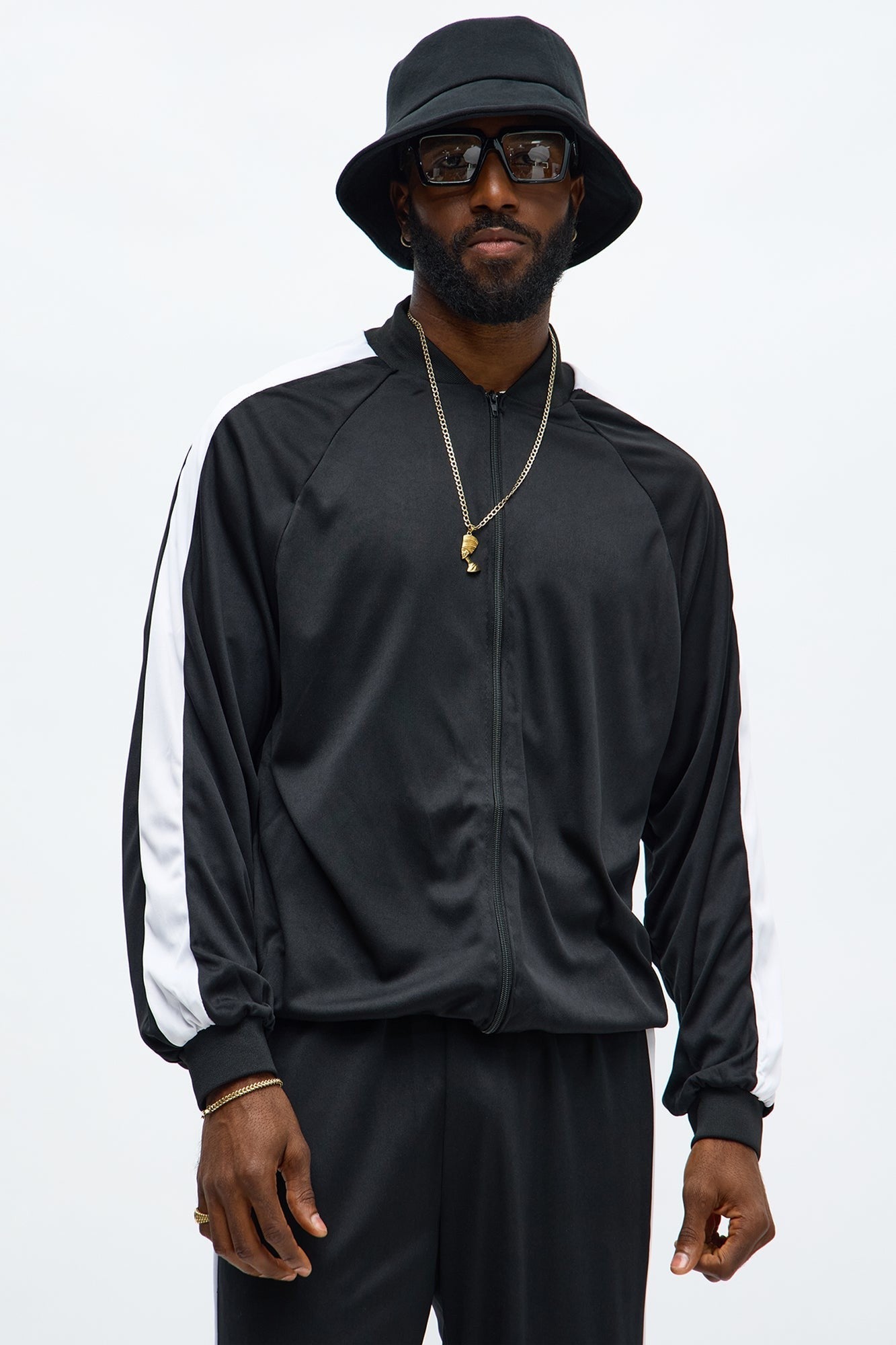 Men's Two Piece Hip Hop Costume with Black and White Contrast for Parties