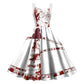 Gothic Skeleton Graphic Print Fit and Flare Dress with Round Neckline
