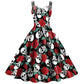 Gothic Skeleton Graphic Print Fit and Flare Dress with Round Neckline