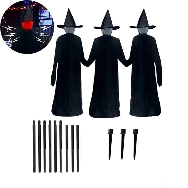 Inflatable Halloween Witch Trio with Built in LED Lights and Ground Stakes