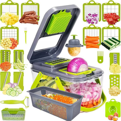 Vegetable Chopper and Slicer with 18 Interchangeable Blades and Collection Container
