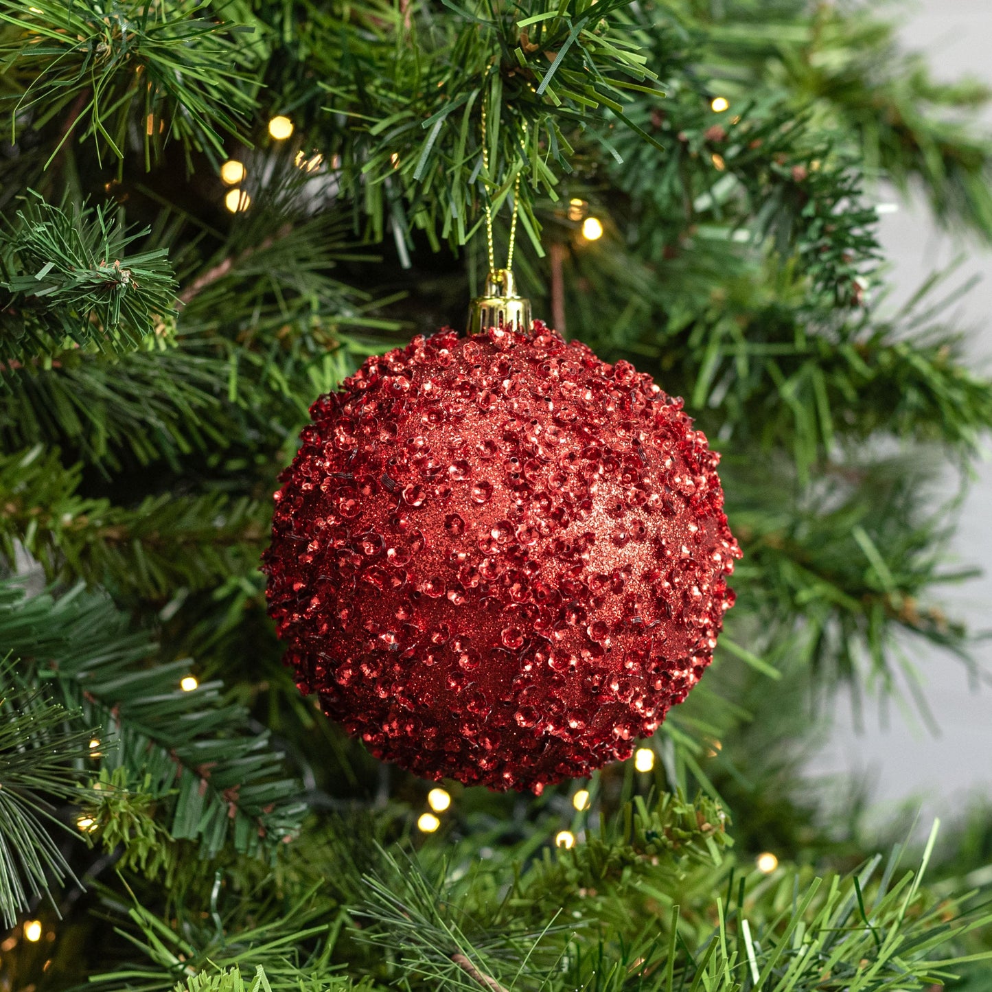 100mm Sequin & Glitter Ball Ornaments: Red (Box of 4) Lifestyle Photo