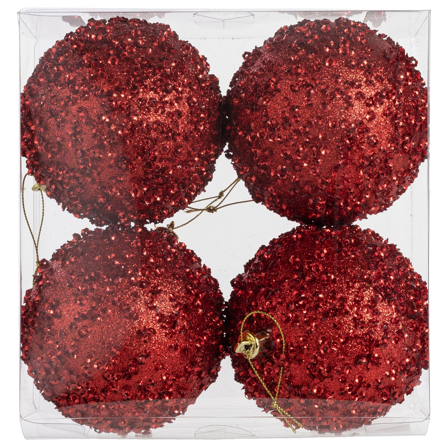 100mm Sequin & Glitter Ball Ornaments: Red (Box of 4) Item Number: XH959624