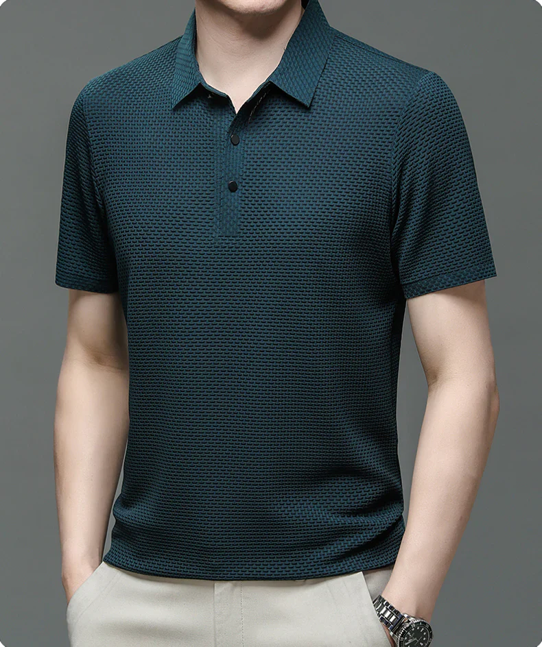 Men's Polo Shirt with Tailored Fit and Breathable Cotton Blend, Machine Washable