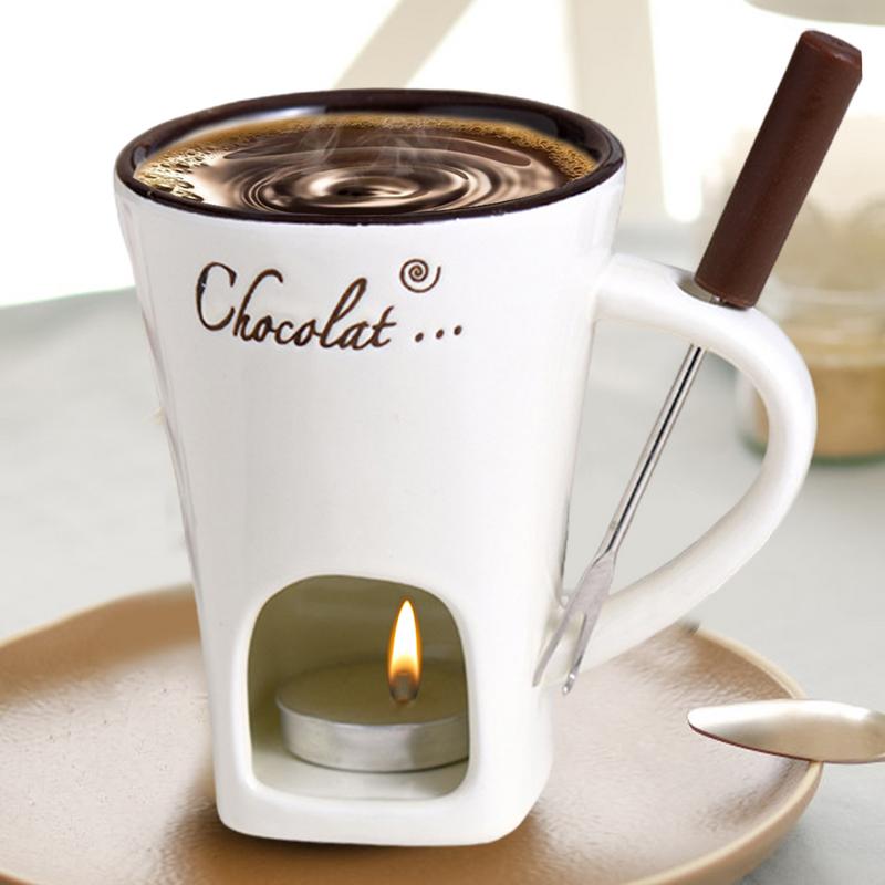 Chocolate Fondue Cup with Candle Holder and Stainless Steel Fork
