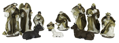 Nativity Scene Set with Fabric Clothing and Hand Painted Resin Figures, 11-Piece