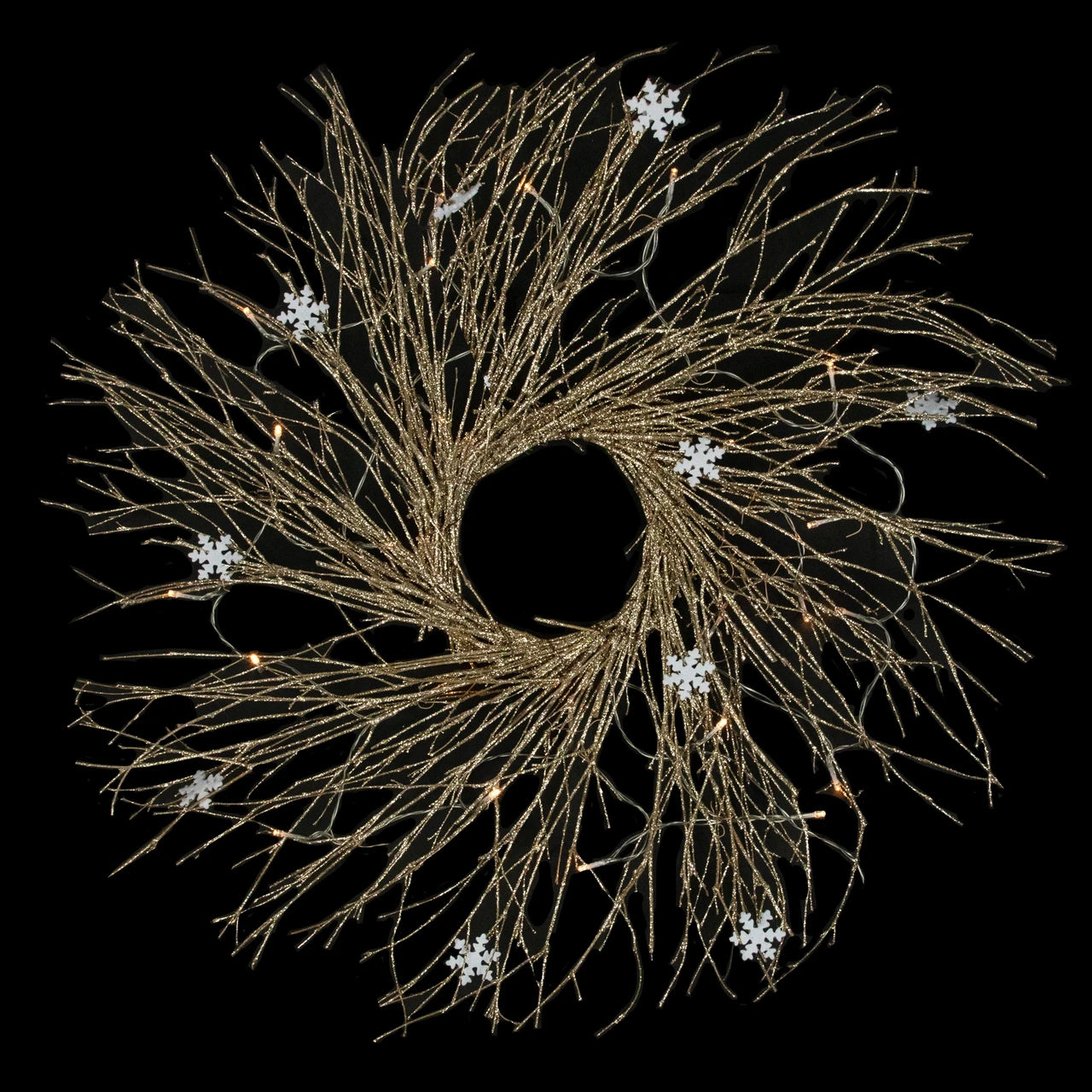 LED Christmas Wreath 28 Inch with 25 Warm White Lights and Glittered Snowflake Design