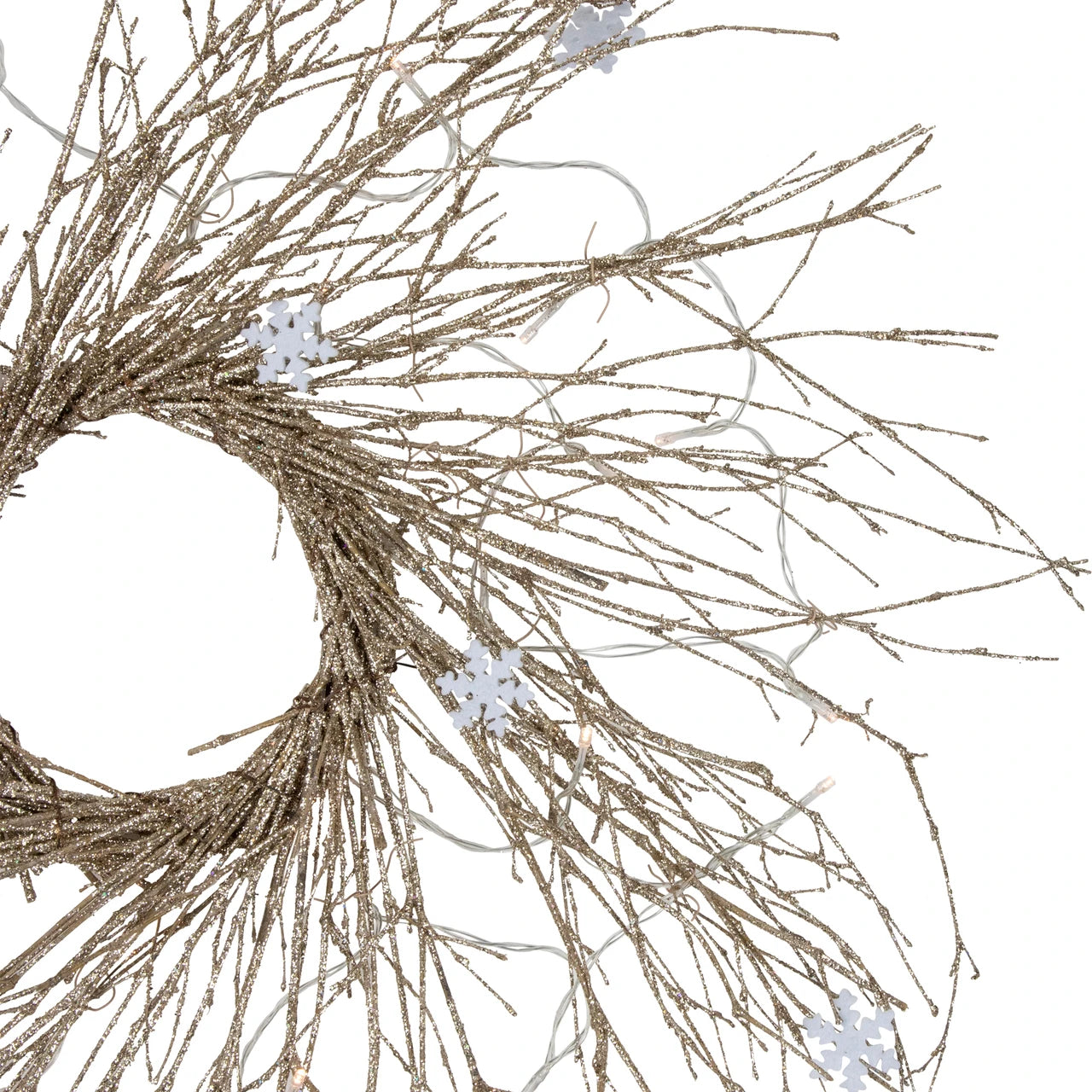LED Christmas Wreath 28 Inch with 25 Warm White Lights and Glittered Snowflake Design