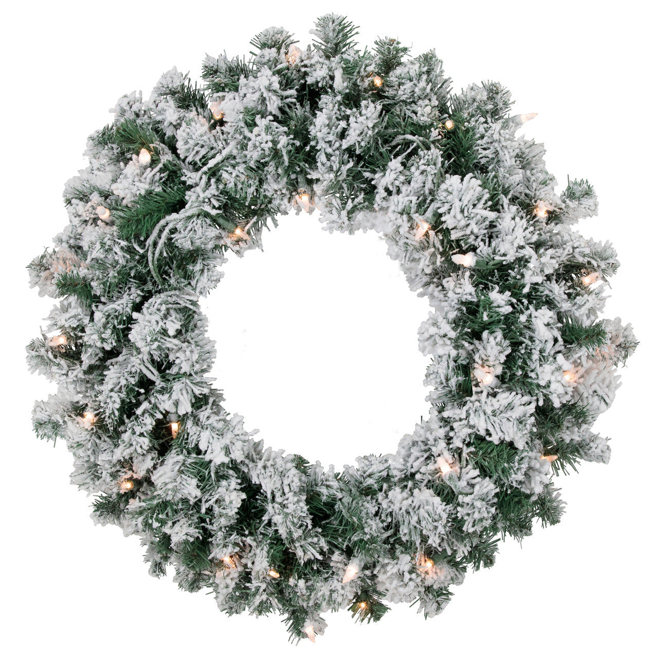 White Artificial Christmas Wreath with 50 Clear Mini Lights and 200 Branch Tips, 24 Inch