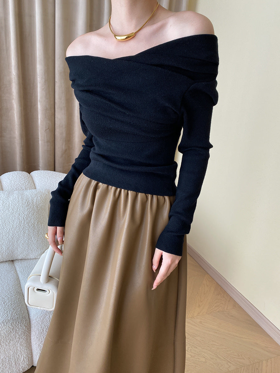 Slim Fit Knit Top with Polyester Acrylic Blend and Wrist Length Sleeves