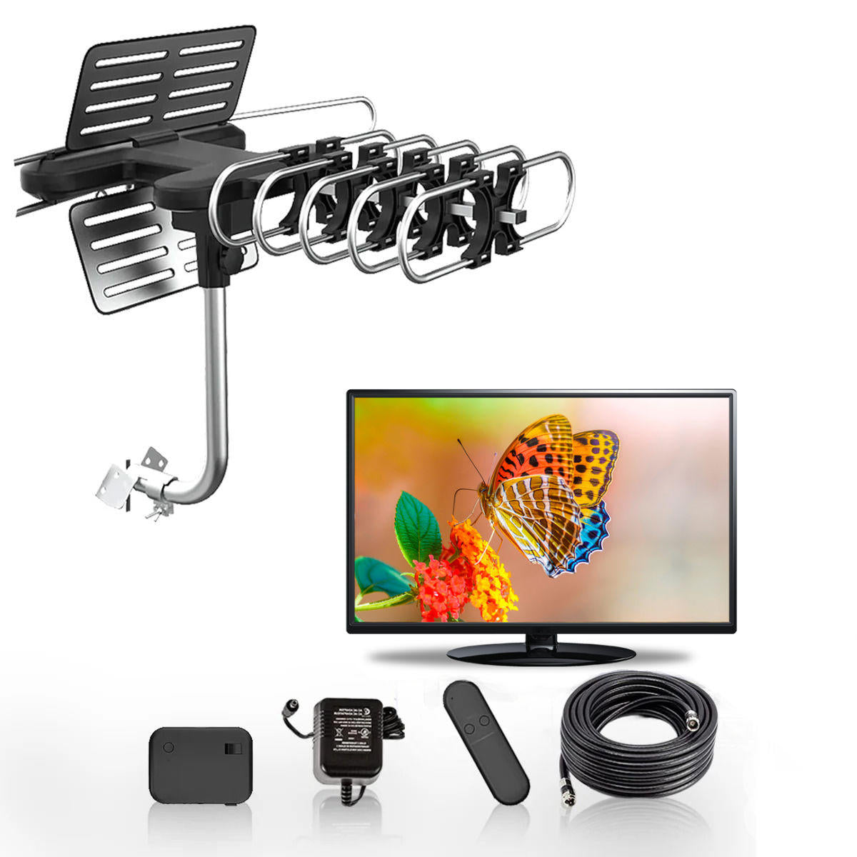 Motorized Outdoor TV Antenna with 360 Degree Rotation and Remote Control, 33ft Cable