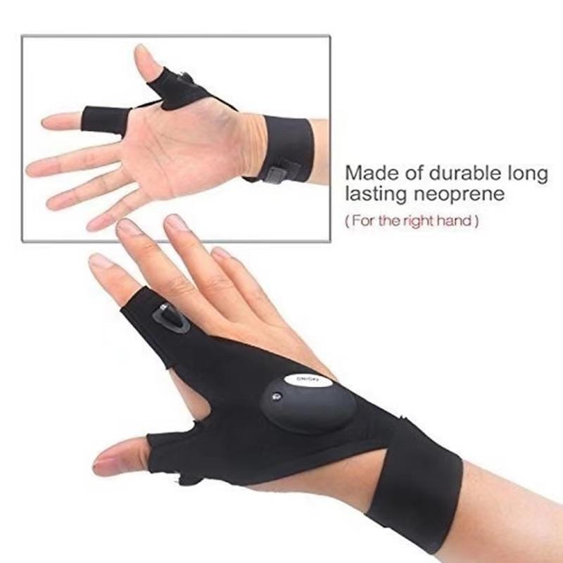 Fingerless LED Work Gloves with Dual Finger Lights and Adjustable Strap